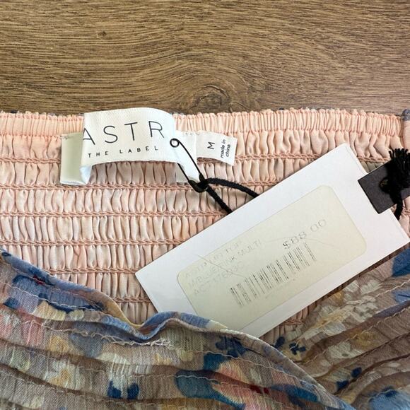 NWT ASTR The Label Floral Lin Puff Sleeve Crop Top Size Medium Pastel Colors - Picture 7 of 12
